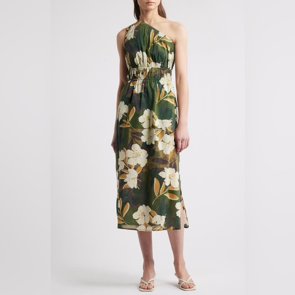 NWT Rails Selani Floral Plumeria One-Shoulder Cotton Midi Dress Small - Picture 4 of 10